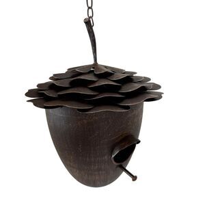 Hanging Birdhouse Rustic Acorn Metal Brown 10.5 Inch Outdoor Garden Decor